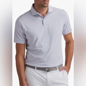 Peter Millar Golf Polo ~ Blue Orange Striped ~ Fountain Blue ~ Medium ~ NWT